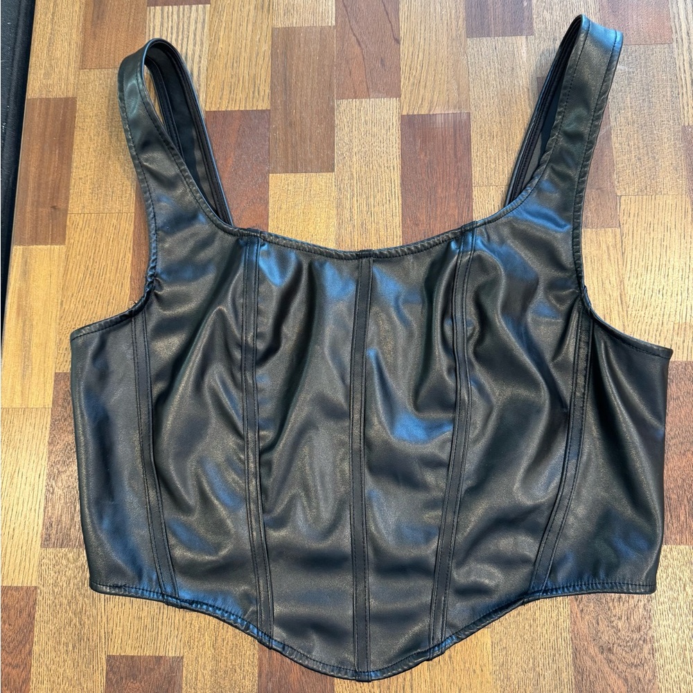 Sincerely Jules Black Vegan Faux Leather corset bustier top Y2K